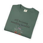Grace in Progress Faith T-Shirt — Still Becoming Something Beautiful — Vintage Wildflower Christian Tee for Women Healing & Growing