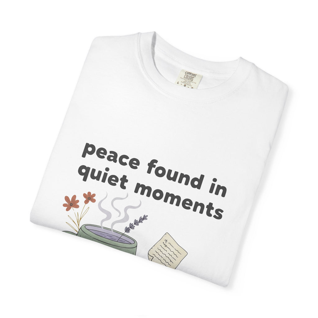 Grace in Progress Anxiety Faith T-Shirt — Peace Found in Quiet Moments — Vintage Christian Tea Mug Tee for Women | Calm Faith Design