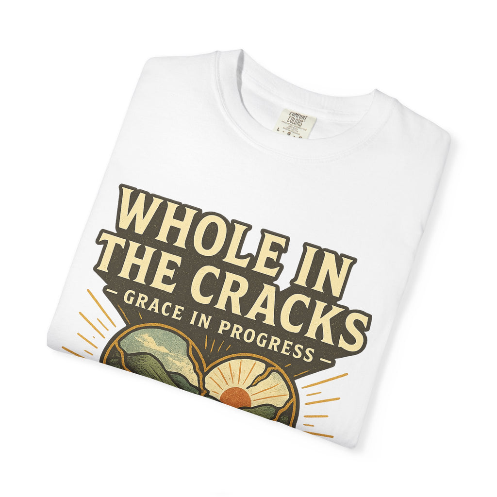 Whole In The Cracks Kintsugi Heart Landscape T-Shirt | Faith Healing Apparel | Recovery Gift | Vintage Screen Print Tee | Grace In Progress