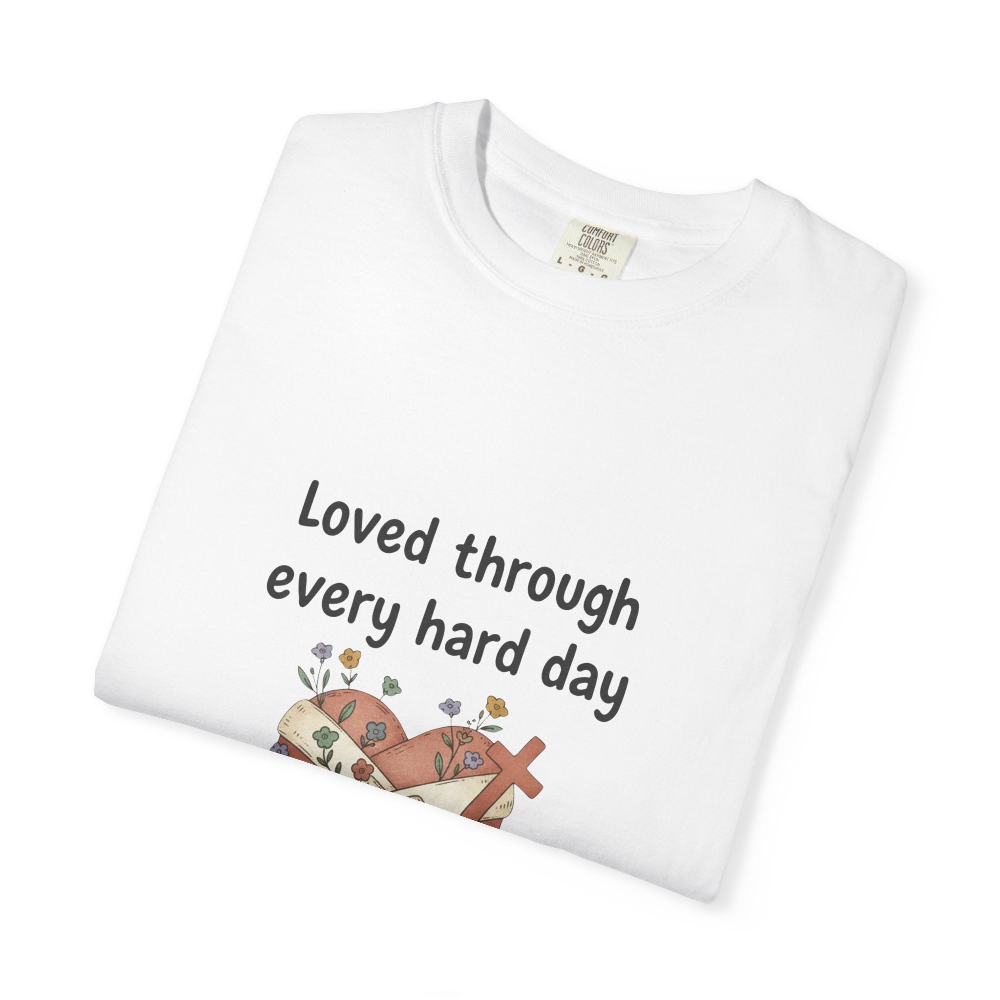 Grace in Progress Christian T-Shirt — Loved Through Every Hard Day — Faith & Mental Health Tee | Bandaged Heart Vintage Illustration