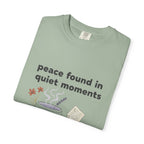 Grace in Progress Anxiety Faith T-Shirt — Peace Found in Quiet Moments — Vintage Christian Tea Mug Tee for Women | Calm Faith Design
