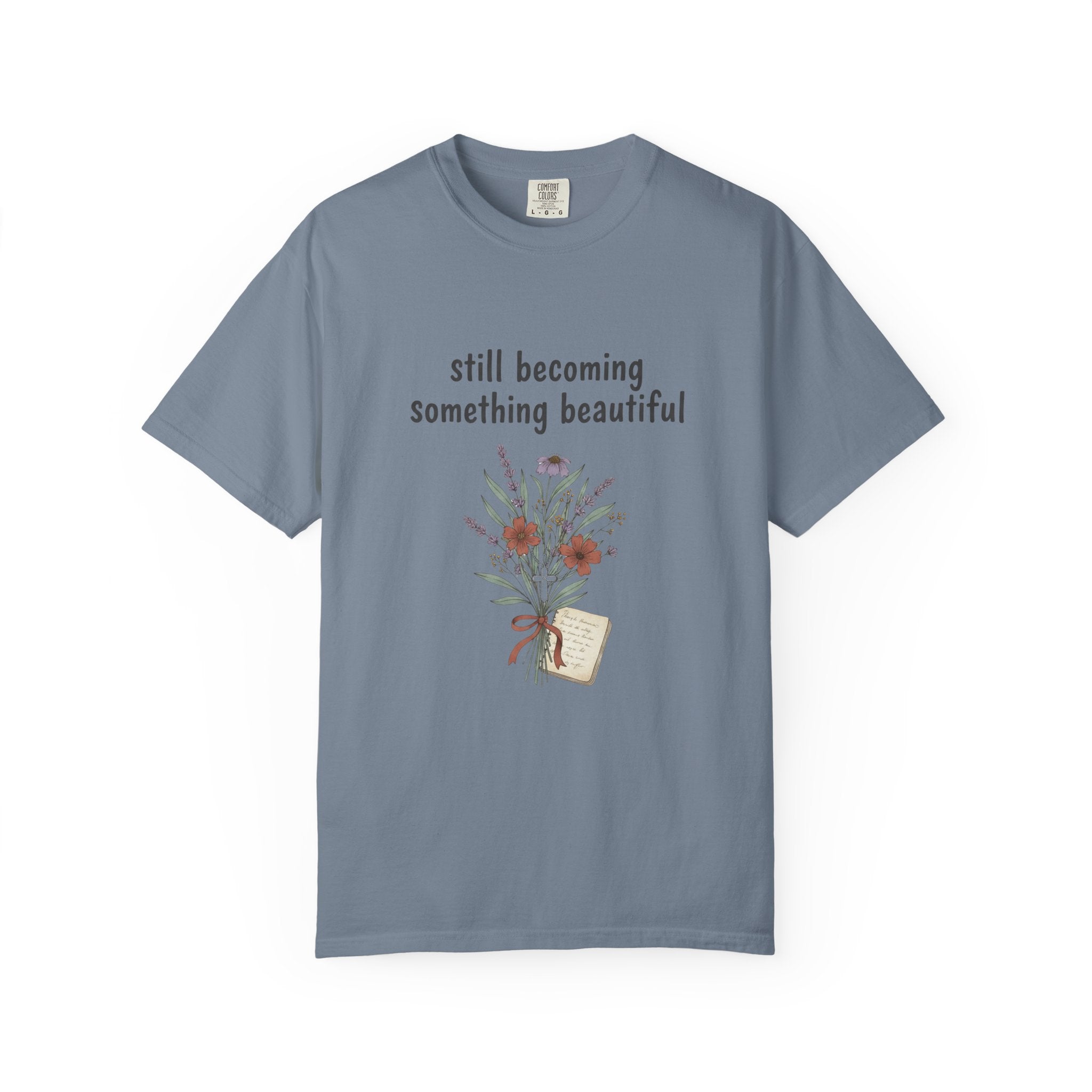Grace in Progress Faith T-Shirt — Still Becoming Something Beautiful — Vintage Wildflower Christian Tee for Women Healing & Growing