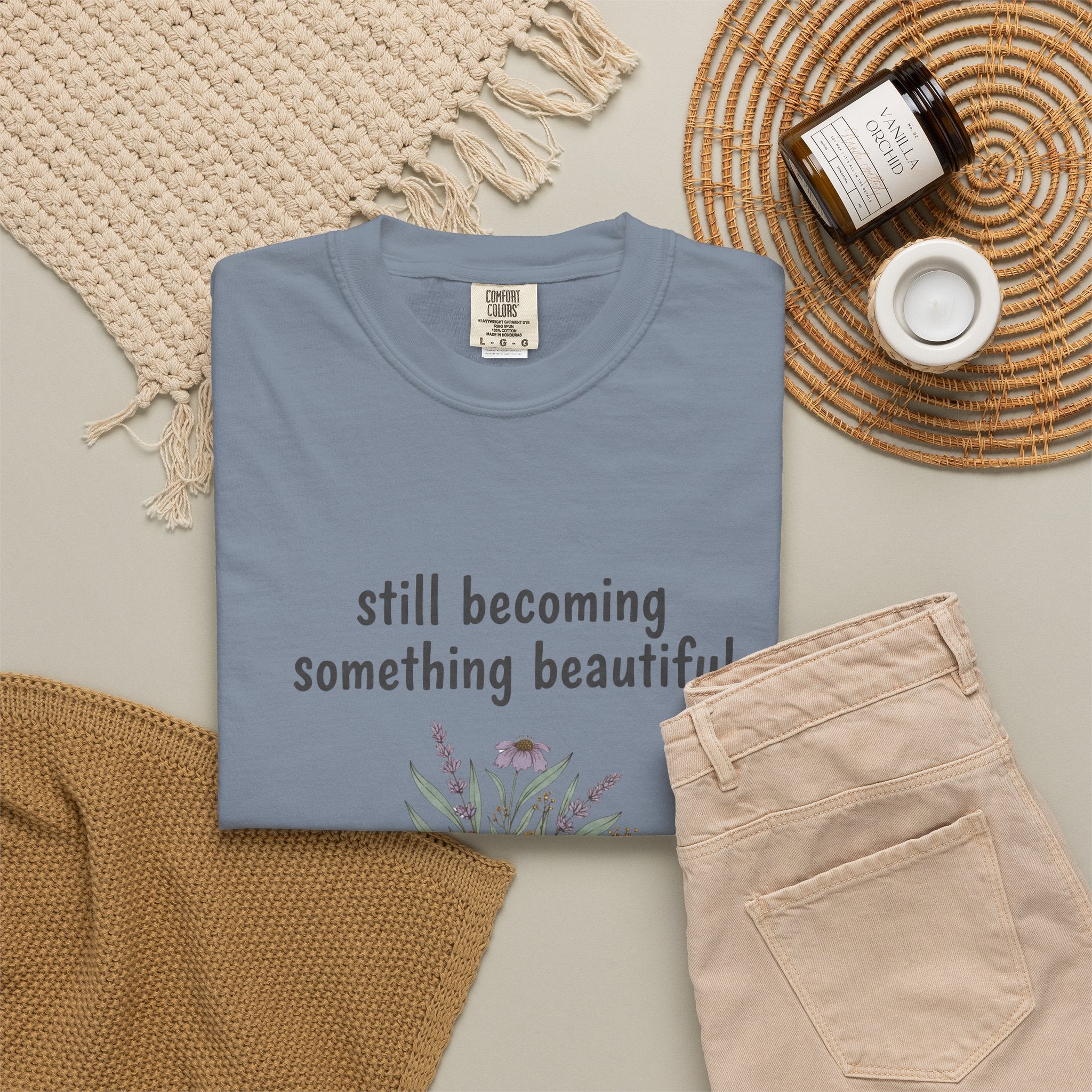 Grace in Progress Faith T-Shirt — Still Becoming Something Beautiful — Vintage Wildflower Christian Tee for Women Healing & Growing