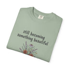 Grace in Progress Faith T-Shirt — Still Becoming Something Beautiful — Vintage Wildflower Christian Tee for Women Healing & Growing