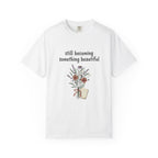 Grace in Progress Faith T-Shirt — Still Becoming Something Beautiful — Vintage Wildflower Christian Tee for Women Healing & Growing