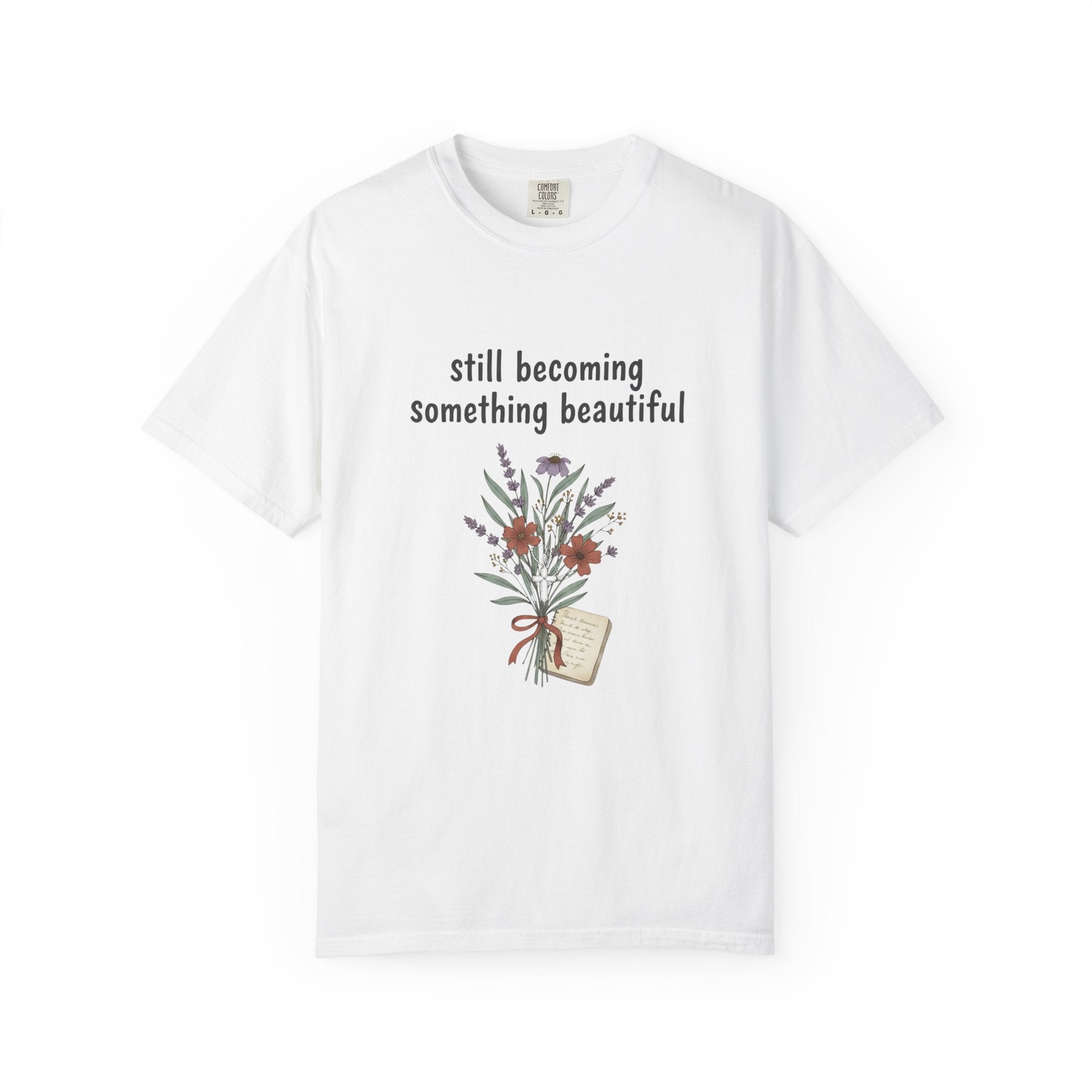 Grace in Progress Faith T-Shirt — Still Becoming Something Beautiful — Vintage Wildflower Christian Tee for Women Healing & Growing
