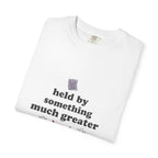 Grace in Progress Christian T-Shirt — Held by Something Much Greater — Vintage Hands & Wildflower Faith Tee | Prayer & Healing Shirt for Women
