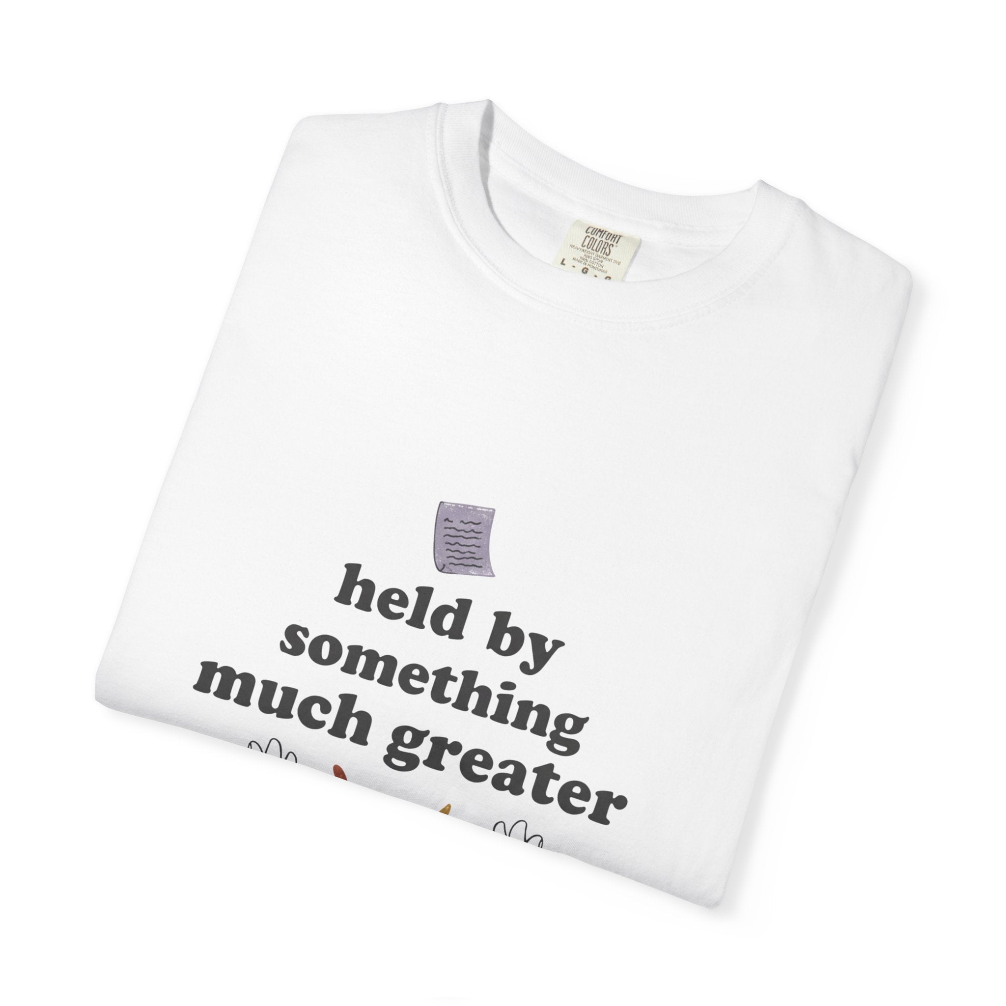 Grace in Progress Christian T-Shirt — Held by Something Much Greater — Vintage Hands & Wildflower Faith Tee | Prayer & Healing Shirt for Women