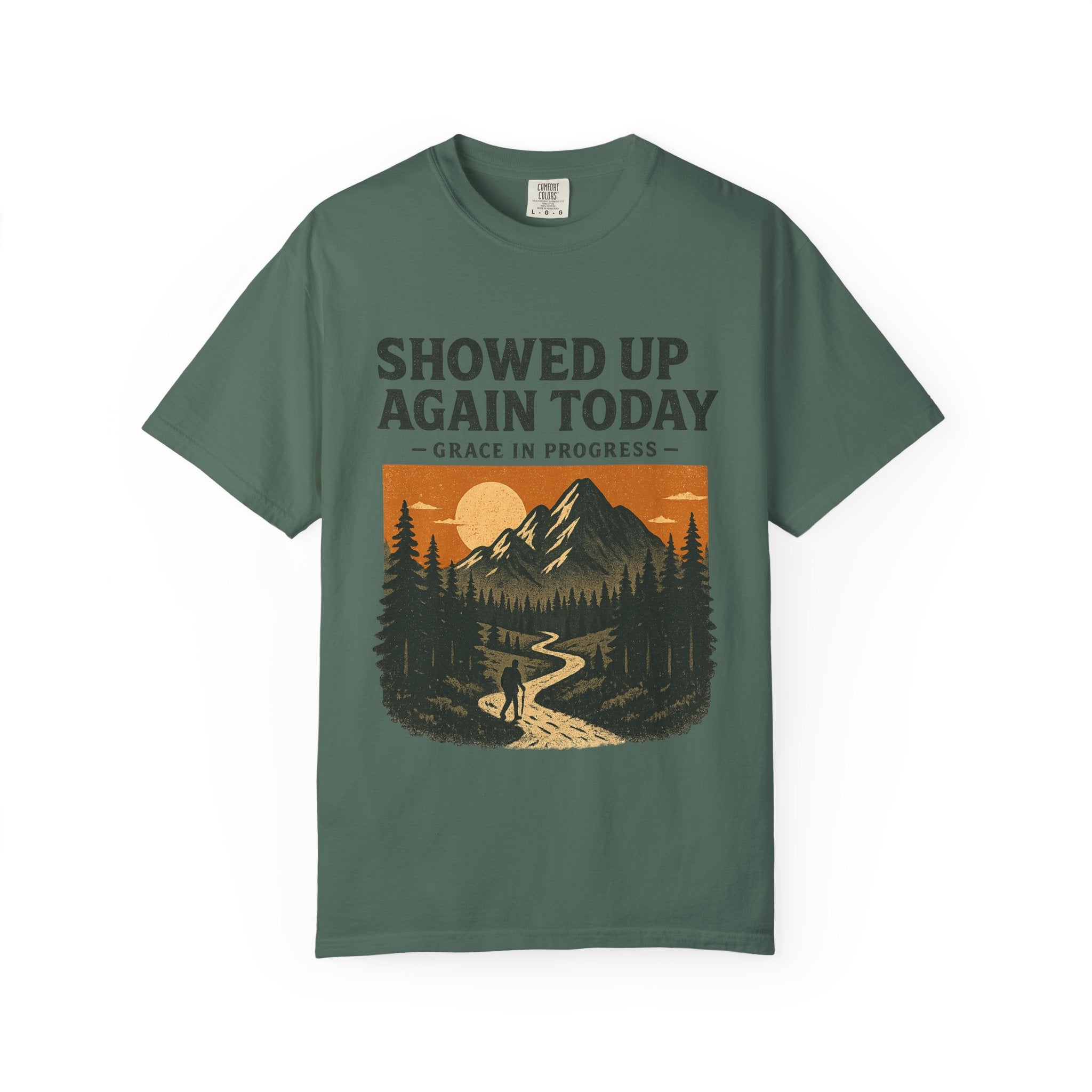 Showed Up Again Today Vintage Mountain T-Shirt | Faith Outdoor Apparel | Hiking Tee | Grace In Progress | Mental Health Encouragement Gift