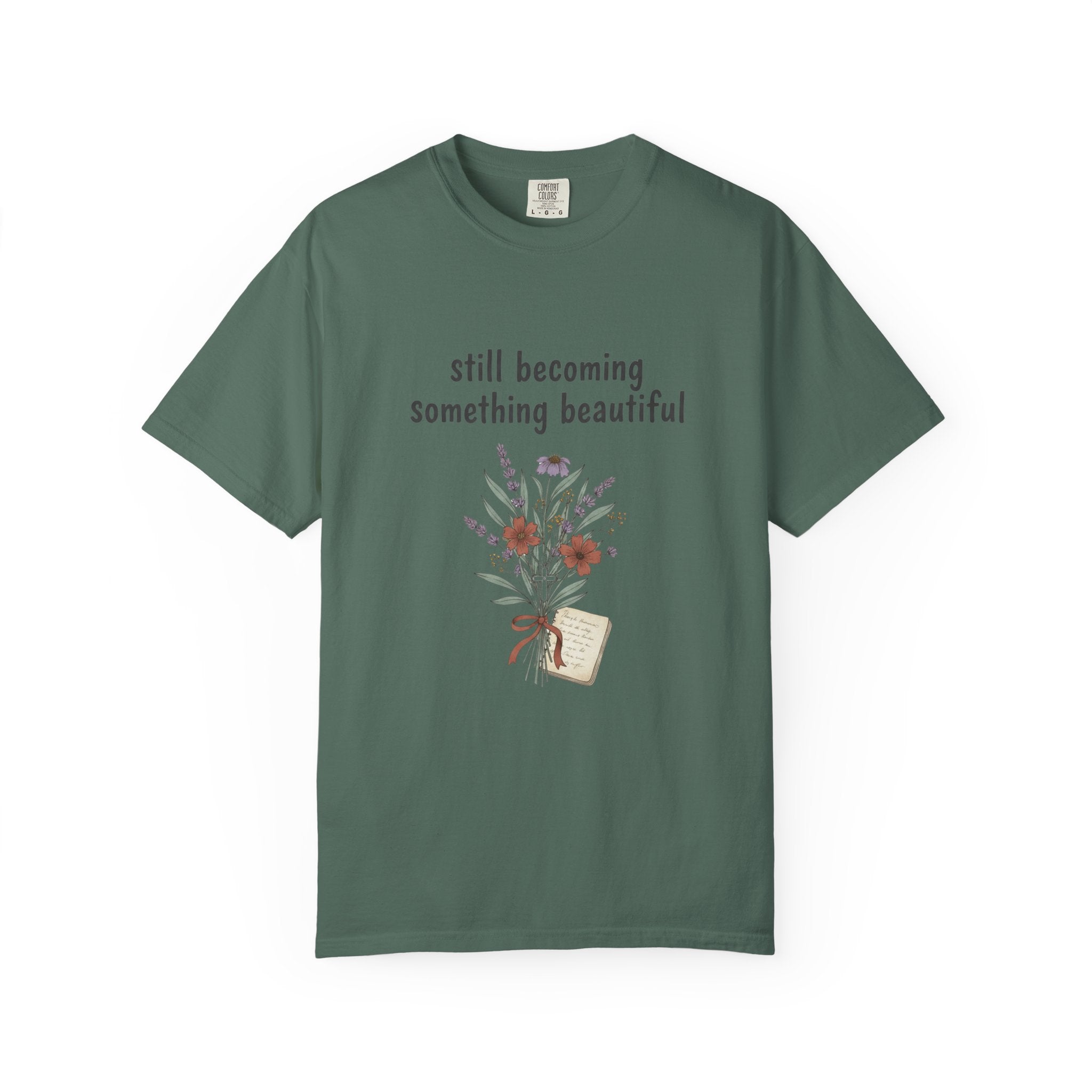 Grace in Progress Faith T-Shirt — Still Becoming Something Beautiful — Vintage Wildflower Christian Tee for Women Healing & Growing