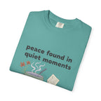 Grace in Progress Anxiety Faith T-Shirt — Peace Found in Quiet Moments — Vintage Christian Tea Mug Tee for Women | Calm Faith Design