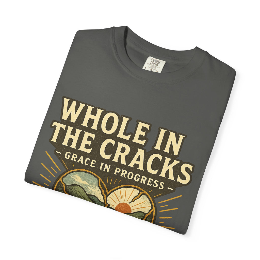 Whole In The Cracks Kintsugi Heart Landscape T-Shirt | Faith Healing Apparel | Recovery Gift | Vintage Screen Print Tee | Grace In Progress